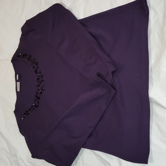 Chico's T Shirt Size 2 Purple Beaded Long Sleeve Scoop Neck Embellished Large - Picture 9 of 11